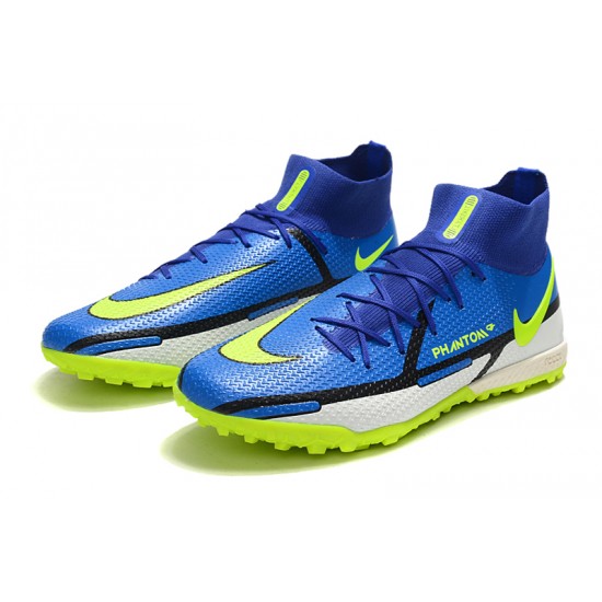 Nike Phantom GT2 Elite TF High Blue Yellow Green For Mens Soccer Cleats