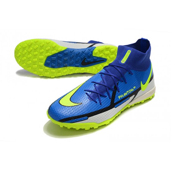 Nike Phantom GT2 Elite TF High Blue Yellow Green For Mens Soccer Cleats