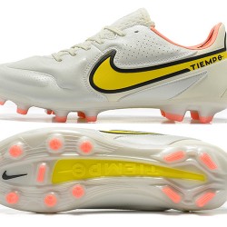 Nike Tiempo Legend 9 Elite FG White Yellow With Low Soccer Cleats