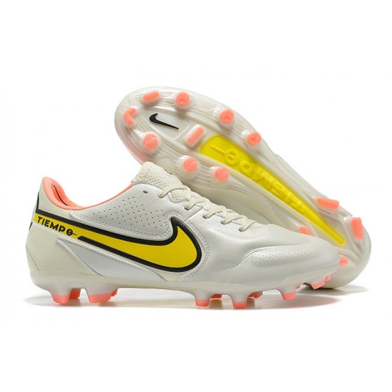 Nike Tiempo Legend 9 Elite FG White Yellow With Low Soccer Cleats