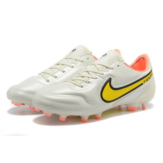 Nike Tiempo Legend 9 Elite FG White Yellow With Low Soccer Cleats