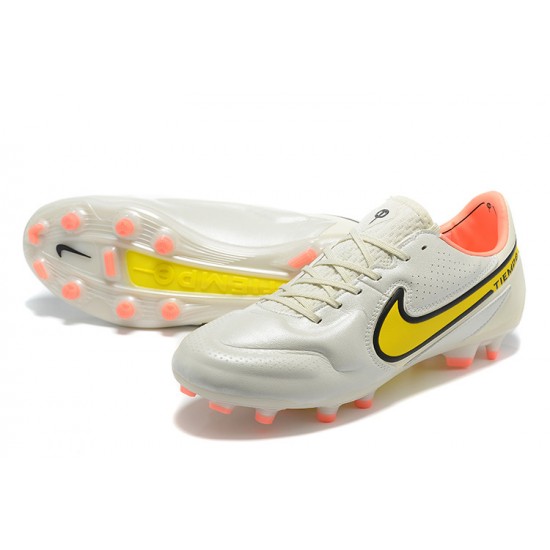 Nike Tiempo Legend 9 Elite FG White Yellow With Low Soccer Cleats