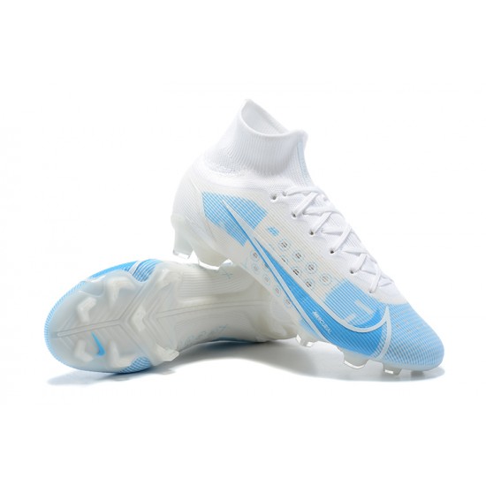 Nike Superfly 8 Elite FG High Ltblue White Soccer Cleats