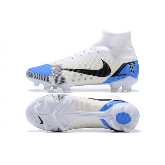 Nike Superfly 8 Elite FG High White Blue Black Soccer Cleats