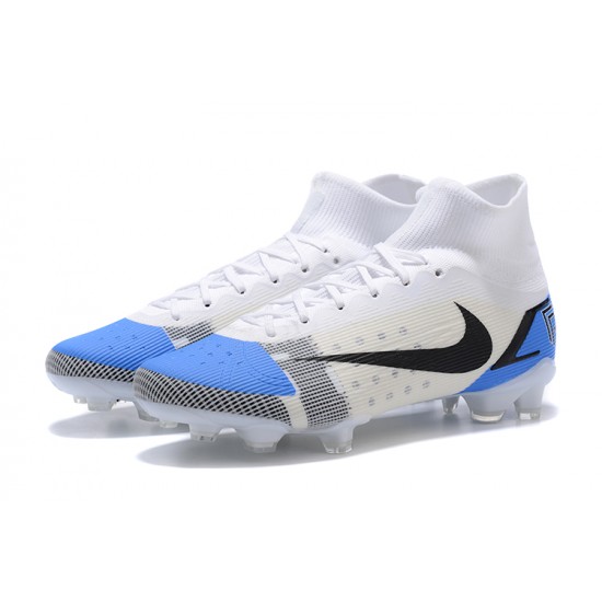 Nike Superfly 8 Elite FG High White Blue Black Soccer Cleats