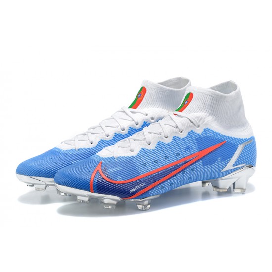 Nike Superfly 8 Elite FG High White Blue Red Soccer Cleats