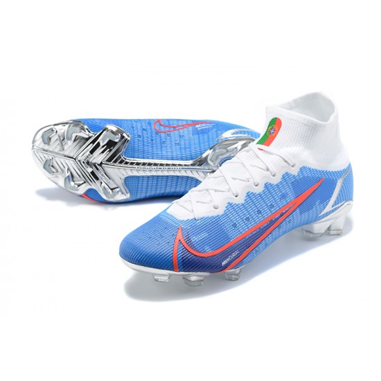 Nike Superfly 8 Elite FG High White Blue Red Soccer Cleats