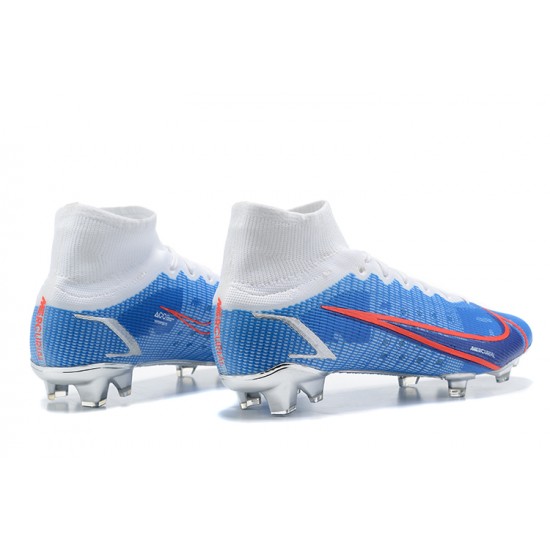 Nike Superfly 8 Elite FG High White Blue Red Soccer Cleats