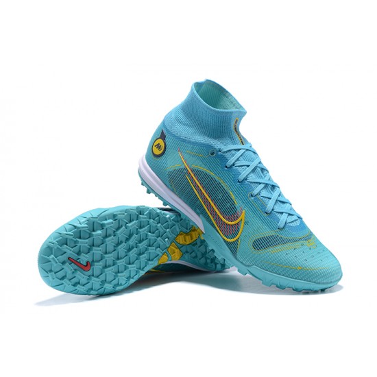 Nike Superfly 8 Elite TF High Light Blue Yellow Soccer Cleats