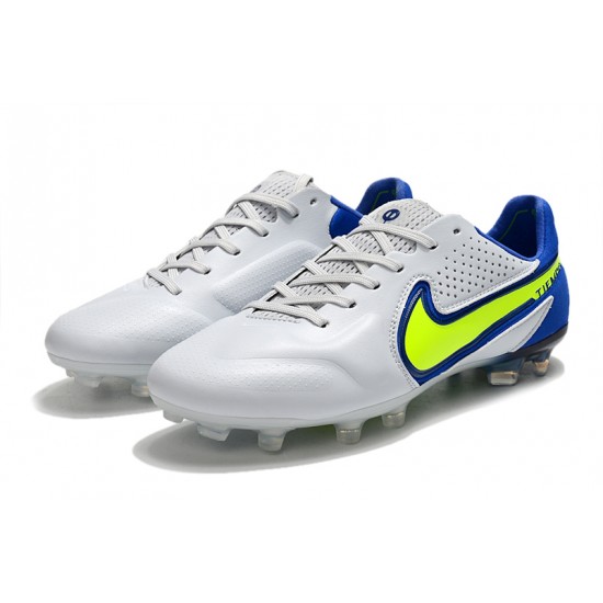 Nike Tiempo Legend 9 Elite FG Grey Yellow Blue Soccer Cleats