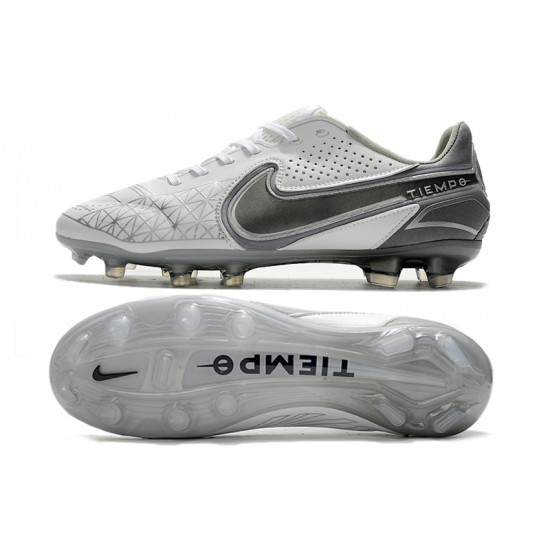 Nike Tiempo Legend 9 Elite FG White Silver Soccer Cleats