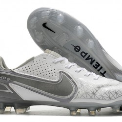 Nike Tiempo Legend 9 Elite FG White Silver Soccer Cleats