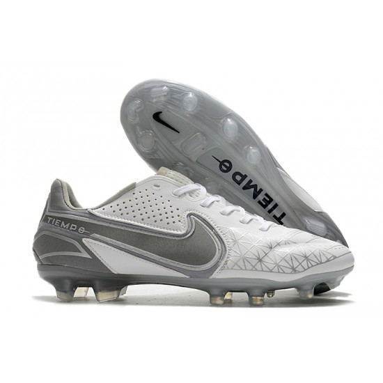 Nike Tiempo Legend 9 Elite FG White Silver Soccer Cleats